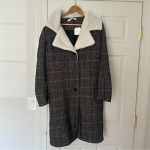 NEW Altar'd State gray and Brown Plaid Teddy trench coat - medium